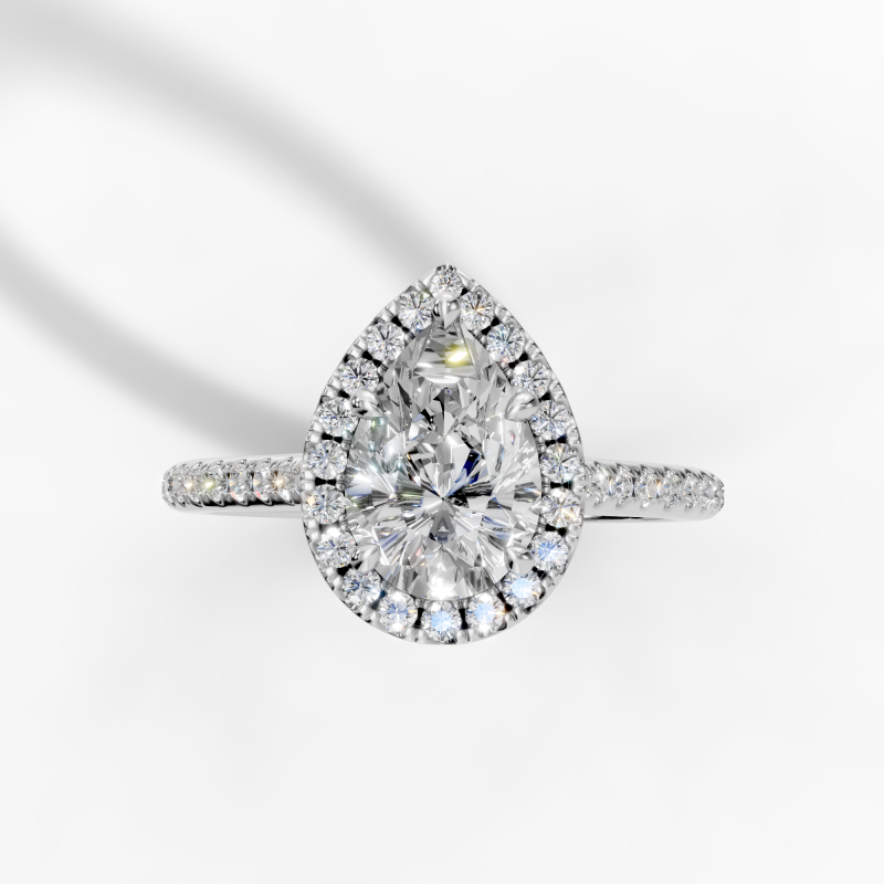 Platinum and Diamond Pear Shaped Halo Ring