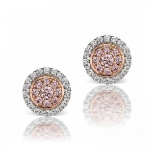 Platinum And Rose Gold Argyle Pink Diamond And White Diamond Halo Earrings