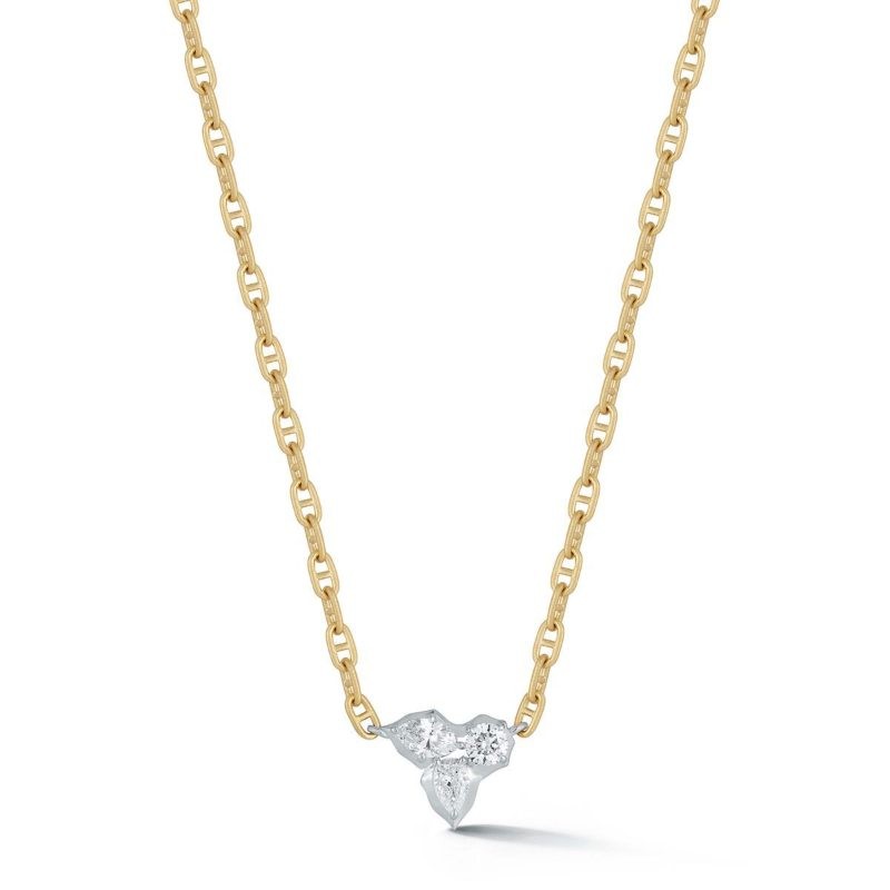 Gold And Diamond Three Stone Poppy Pendant Necklace