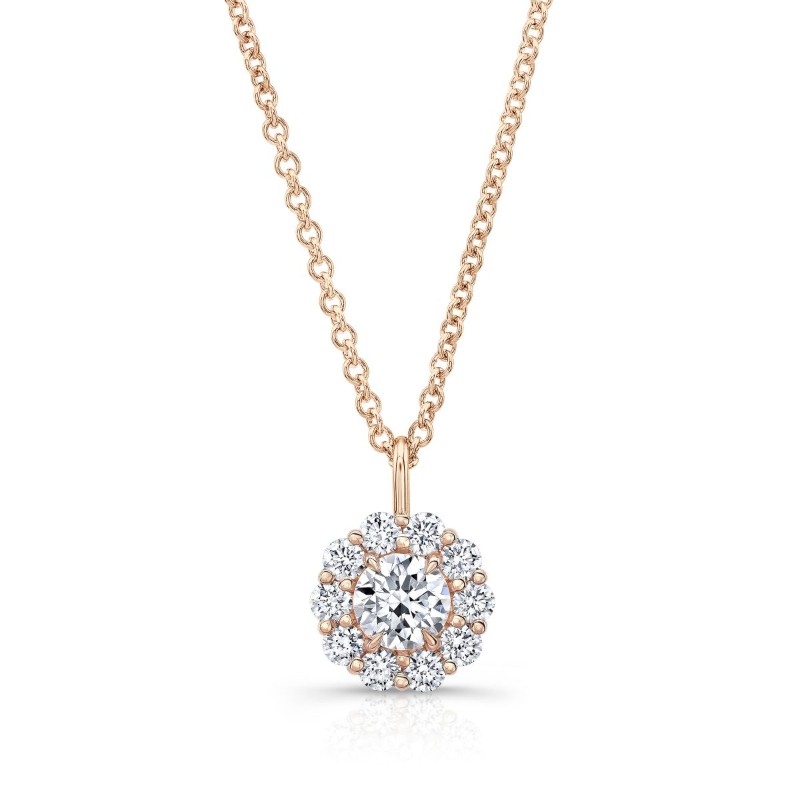 Gold Halo Diamond Pendant Necklace - JNECK00490