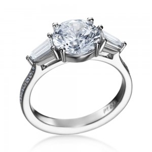 Platinum And Diamond Baguette Side Stone Engagement Ring Mounting