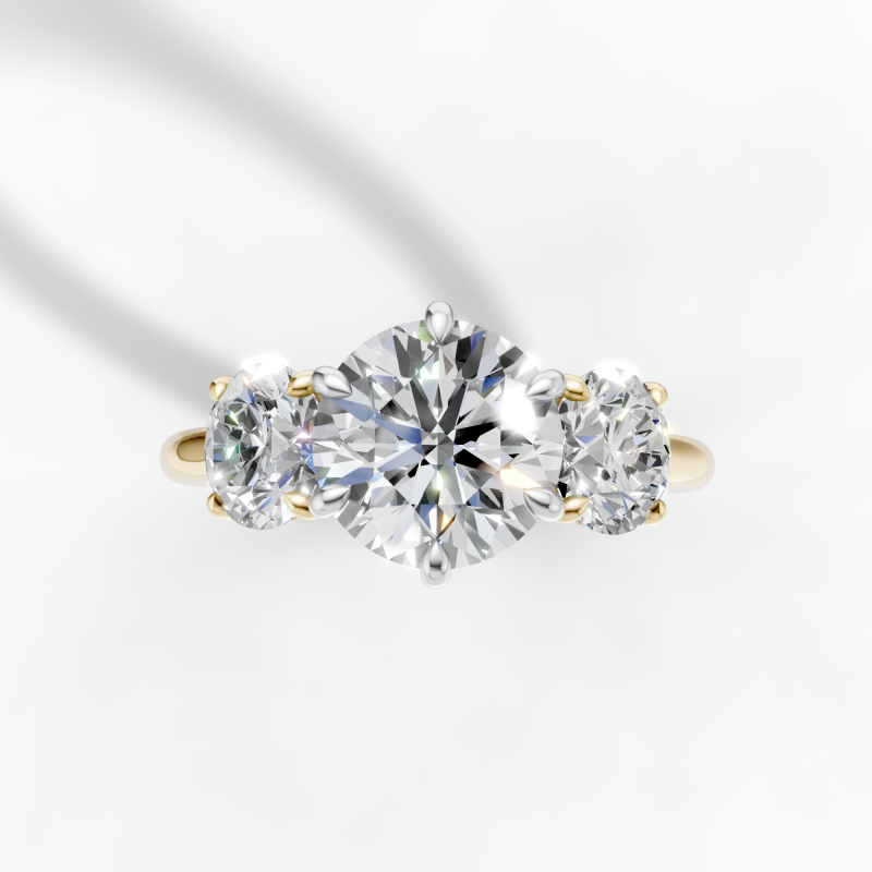 3 Stone Petal Ring, 6 Prong Center Setting