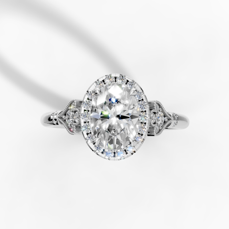 Platinum and Diamond French Leaves Halo Ring