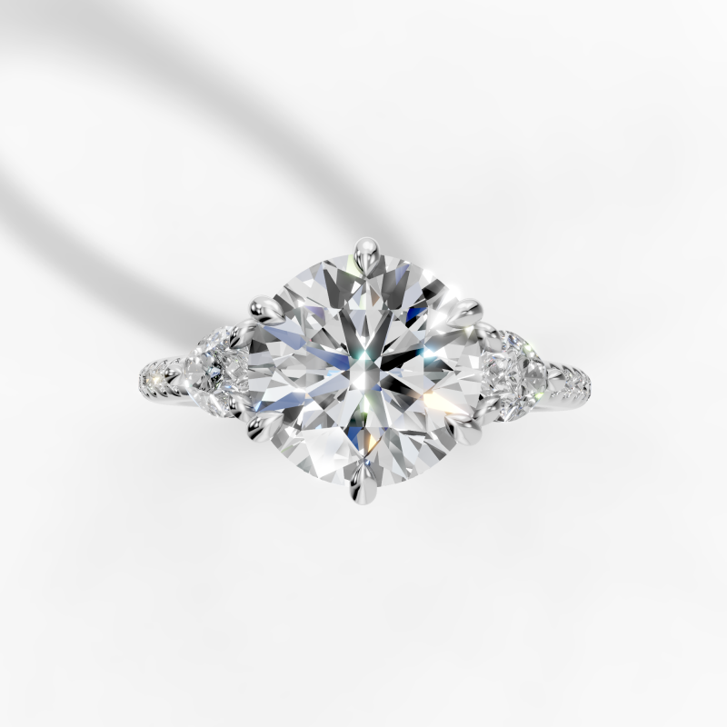 3 Stone Petal Ring, 6 Prong Center Setting