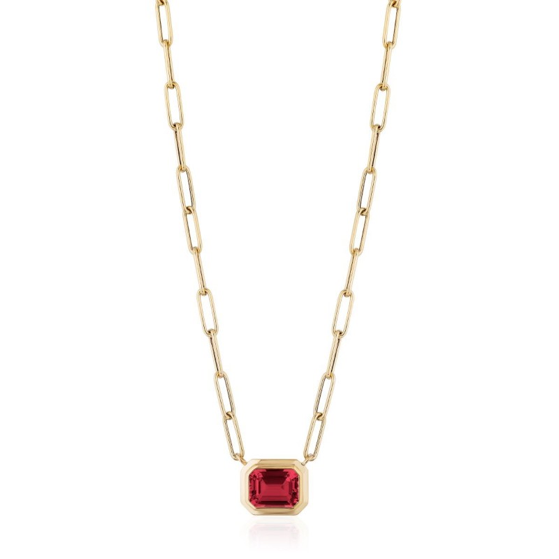 Gold And Emerald Cut Manhattan Garnet Pendant Necklace