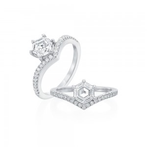 Roslyn Collection Platinum and Diamond Unique V-Shape Hex Engagement Ring