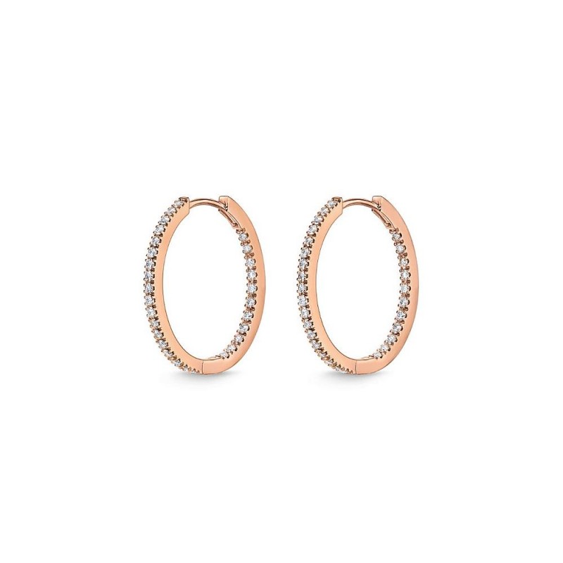 Gold and Diamond Oval Hoop Earrings