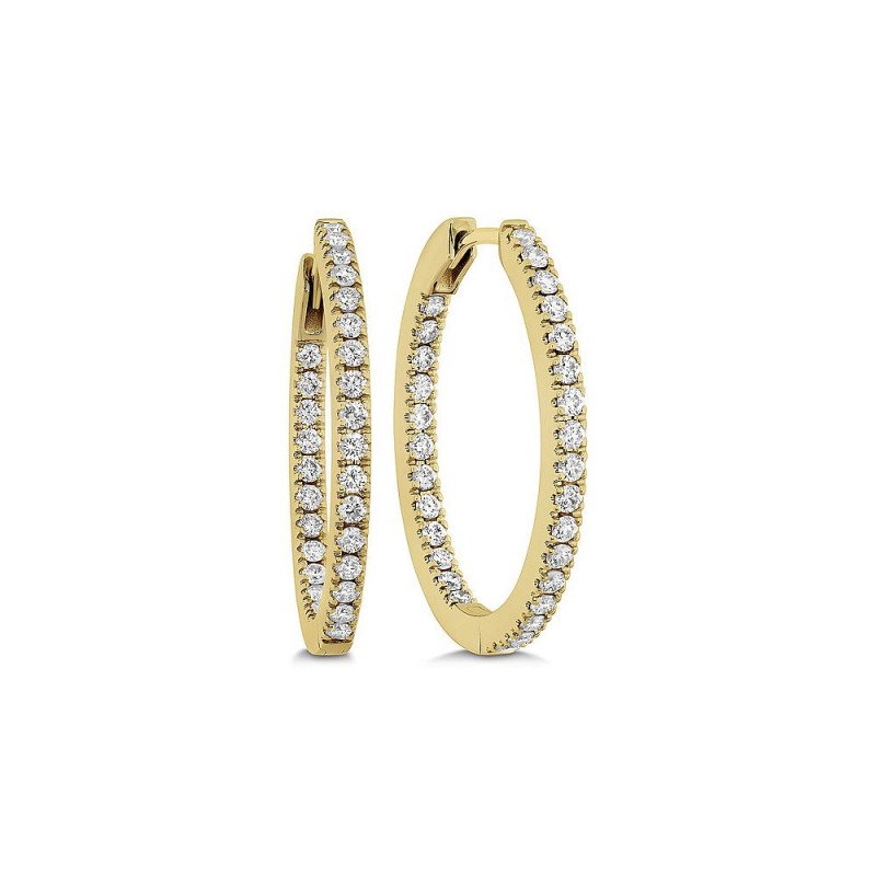 Gold and Diamond Oval Hoop Earrings