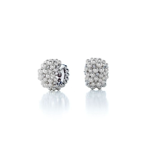 Gold Pearl and Diamond Hoop Earrings