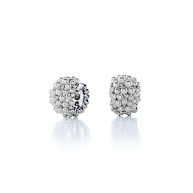Gold Pearl and Diamond Hoop Earrings