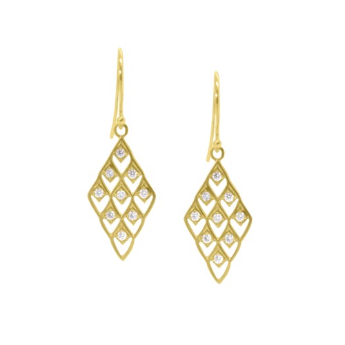 Gold and Diamond Lace Drop Earrings