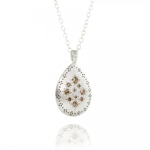 Sterling Silver and Champagne Diamond Teardrop Lights Necklace