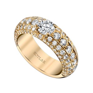 Gold And Diamond Scallop And Chevron Engagement Band Ring