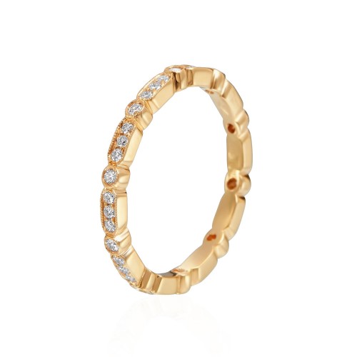 Gold and Diamond Milgrain Wedding Band