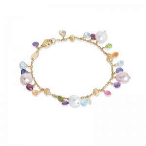 Gold Paradise Collection Mixed Gemstone And Pearl Single Strand Bracelet