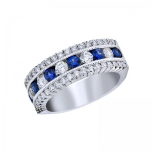 Platinum Diamond And Sapphire Ring