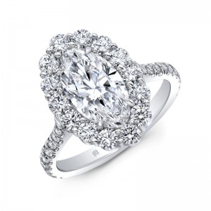 Platinum Moval Diamond Engagement With Halo And Pave Ring