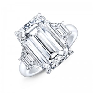 Platinum Emerald Diamond Engagement 3-Stone Ring