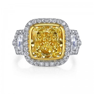 Platinum Yellow Diamond With Gold Bezel Halo Ring