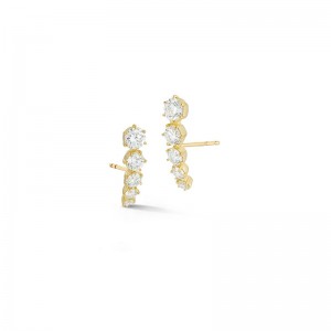 Gold And Five Diamond Ara Climber Earrings