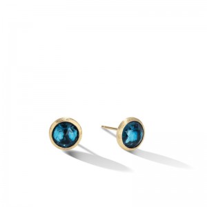Gold And London Blue Topaz Rose Cut Jaipur Stud Earrings