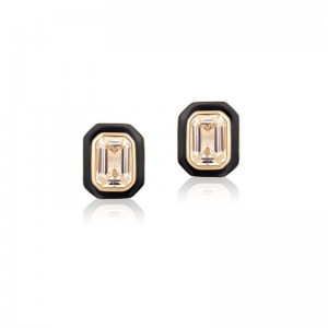 Gold And Black Enamel Crystal Stud Earrings