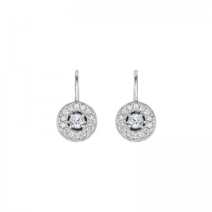 Gold And Halo Diamond Art Deco Round Drop Earrings