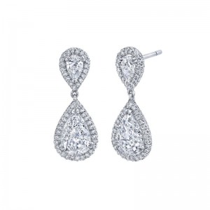 Platinum And  Pear Cut Diamond Double Drop Earrings