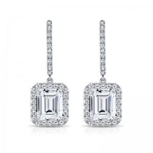 Gold And Emerald Cut Diamond Drop Earrings