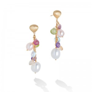 Gold Paradise Collection Mixed Stone An Pearl Short Drop Earrings