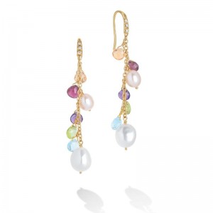 Gold Paradise Collection Mixed Stone An Pearl Long Drop Earrings