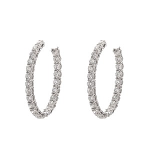 White Gold And Diamond Oval Hoop Earrings