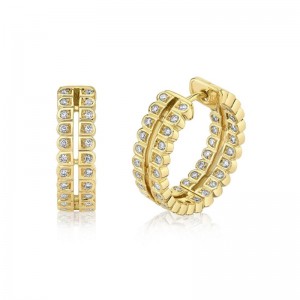 Gold And Diamond Scallop Hoop Earrings