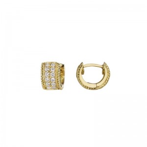 Gold And Diamond Double Row Twist Huggie Earrings