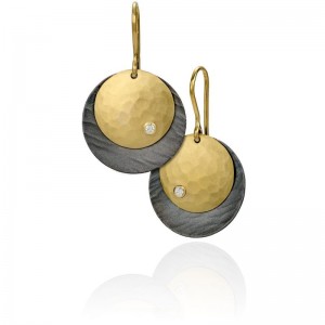 Blackened Silver And Gold Double Moon Medium Earrings