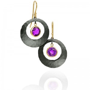 Blackened Silver And Eco Gold Lunar Glow Amethyst Earrings