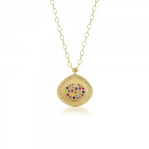 Gold And Multi Color Sapphire Pendant Necklace