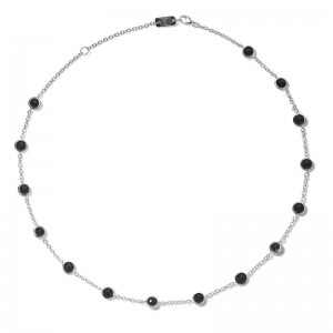 Silver And Onyx Lollipop Stone Station Necklace