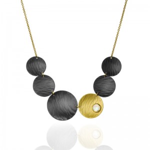 Blackened Silver And Eco Yellow Gold Large Double Moon Pendant Necklace