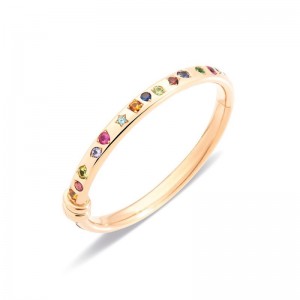 Gold Classic Iconica Multi Colored Gemstone Bangle Bracelet