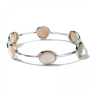 Silver Mother Of Pearl 6 Stone Rock Candy Bangle Bracelet