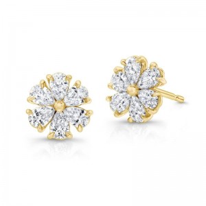 Gold And Flower Diamond Earrings