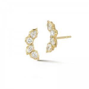 Gold Posey Crescent Diamond Stud Earrings