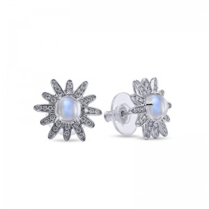 Moonstone And Diamond Burst Stud Earrings