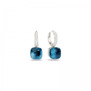 Gold And London Blue Topaz And Diamond Classic Nudo Drop Earrings