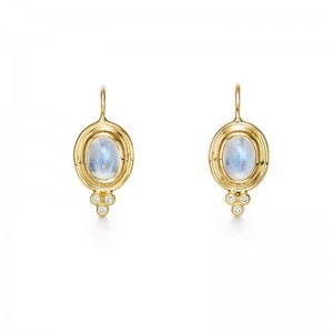 Gold Classic Moonstone And Diamond Drop Earrings