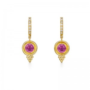 Gold Classic Pink Tourmaline And Diamond Drop Earrings