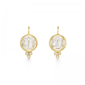 Gold Crystal And Diamond Moonface Drop Earrings