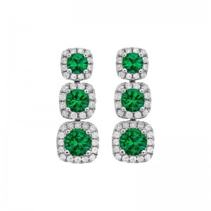 Gold Emerald And Diamond Three Drop Earrings