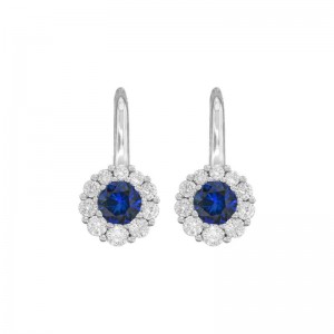 Gold Sapphire And Halo Diamond Drop Earrings
